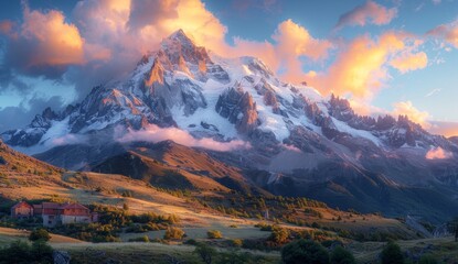 Fototapeta premium Majestic Himalayan Peaks Embracing the Serene Sunrise: A Breathtaking Natural Masterpiece,4k wallpaper, HD background image