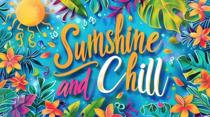 Summer themed typography with phrases like "Sunshine and Chill"