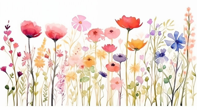 handdrawn painting of cute and beautiful flowers on white background