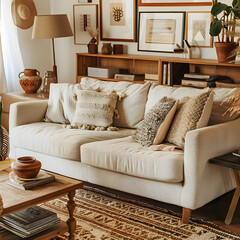 Cozy and Inviting Living Room Embellished with Rustic Décor and Nature-Inspired Elements