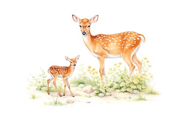 Obraz premium Watercolor of deer grazing, gentle eyes