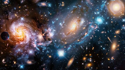 Naklejka premium Marvel at the cosmic spectacle of space, as photographs reveal the awe-inspiring beauty of galaxies, stars, and the boundless expanse of the solar universe.