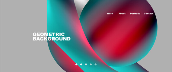 A geometric background featuring a red and blue circle on a gray backdrop, resembling a macro photograph of kitchen utensils. The colors used are reminiscent of magenta and electric blue