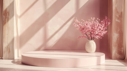 Soft Pink Cherry Blossoms in Sunlit Minimalist Room