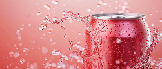 Vector 3D close-up of a fizzing soda can opening, bubbles and splash, refreshing theme