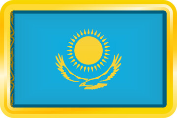 KAZAKHSTAN FLAG RECTANGULAR WITH GOLD FRAME