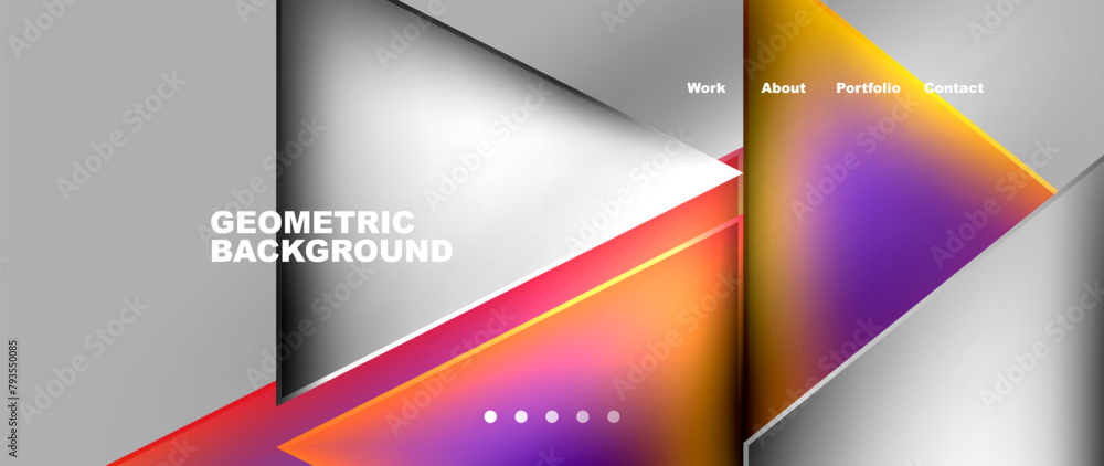 Poster a techy geometric background featuring colorful triangles on a sleek gray backdrop. this modern desi