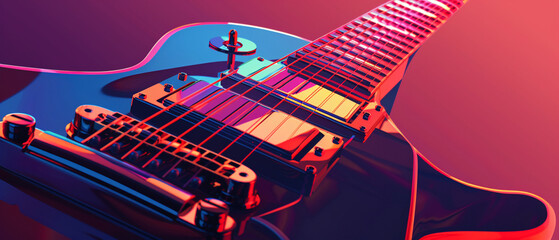 Vector 3D close-up of an electric guitar body, strings and pickups, music production