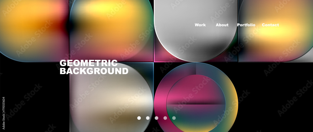 Poster A fluid geometric background featuring circles and squares in magenta color on a black canvas. The design resembles automotive lighting with a liquidlike material property