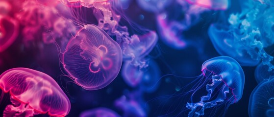 Fototapeta premium silhouettes of colorful fluorescent jellyfishes