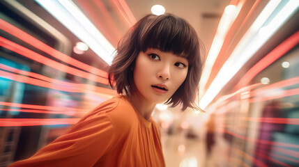 Obraz premium Asian beautiful hair women smiling in the rows of shelves of a cosmetics store