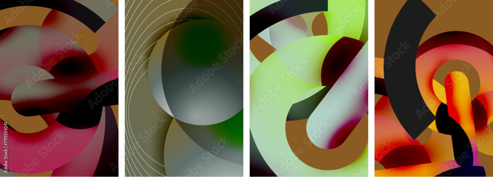 Aufkleber a colorful collage of four paintings with distinct swirls in the center creates a dynamic pattern. t