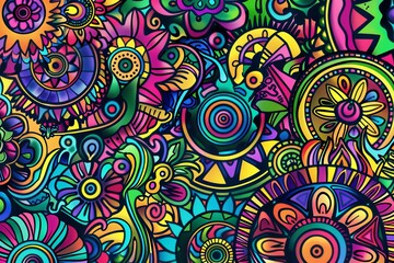 Fototapeta premium Cartoon cute doodles of kaleidoscopic patterns that repeat and evolve endlessly, Generative AI