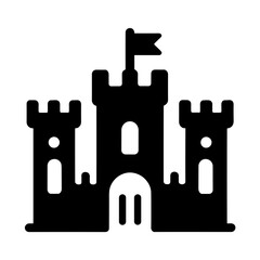 "Castle Icon: This Building Symbol In Vector Form Illustrates A Castle, Complete With Towers, Hailing From An Old Kingdom."