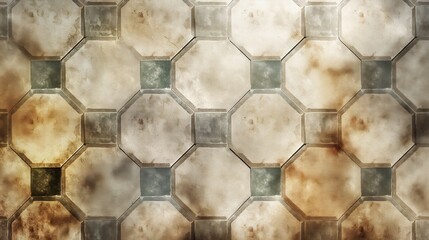 Photo of a vintage pattern background with intricate geometric shapes and faded hues