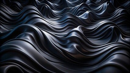 Black abstract art with swirling waves like smooth, flowing fabric or liquid