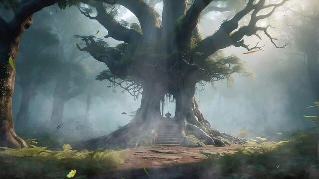 Step into the unsettling atmosphere of a fog-drenched forest where the remnants of an old well stand frozen in time in this mesmerizing 4K loop.