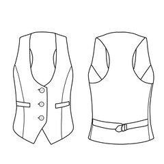 Round neckline waistcoat vest sleeveless jacket with button and double pocket. Vector technical sketch. Mockup template. © Arfa Yudha