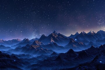 Scenic view of mountain range at night - obrazy, fototapety, plakaty