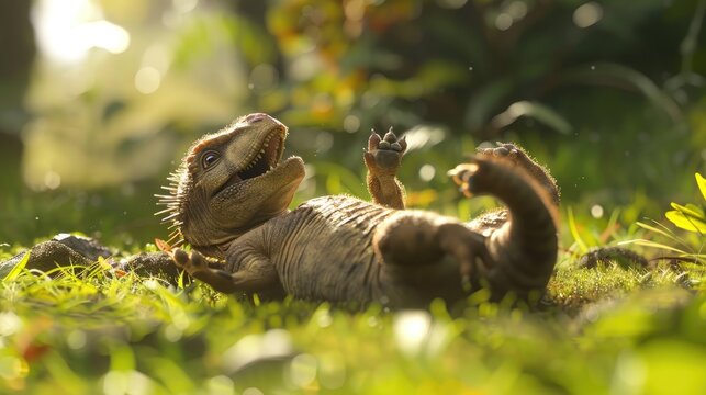 A sauropelta puppy rolling down a hill