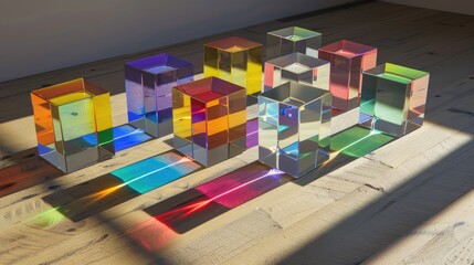Luminous 3D glass blocks stacked irregularly