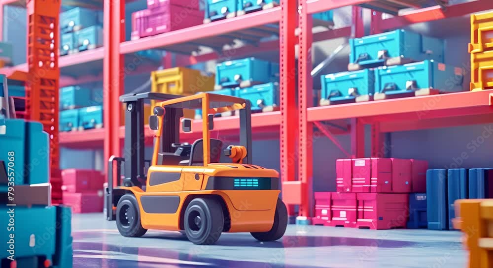 Wall mural Depiction of a robotic forklift using machine learning to optimize the storage of diverse goods, - Wall murals