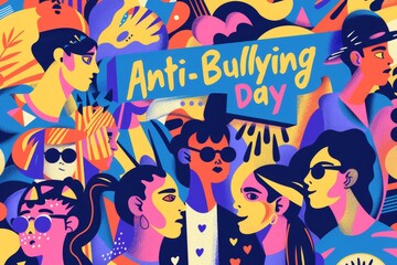 illustration with text to commemorate Anti-Bullying Day - obrazy, fototapety, plakaty