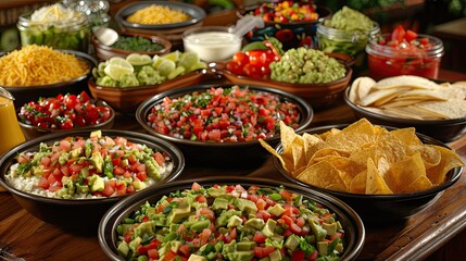 Indulge in the vibrant flavors of Mexican cuisine with a mouth watering spread of tacos zesty pico de gallo creamy guacamole warm corn tortillas and crispy nachos