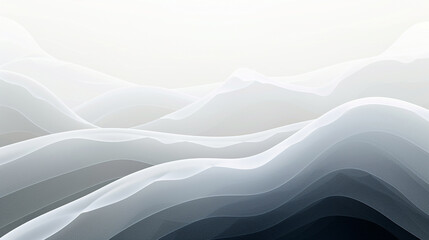 A minimalist abstract wave pattern in an ombre transition from frosty white to deep grey, suggesting a calm, wintry dawn. - obrazy, fototapety, plakaty