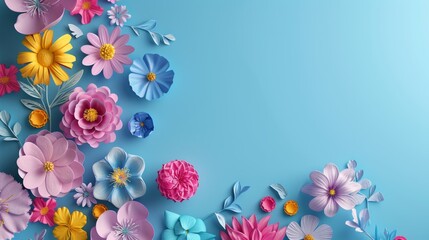 3D rendering of colorful flowers background with copy space