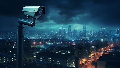 surveillance camera overlooking a city street at night