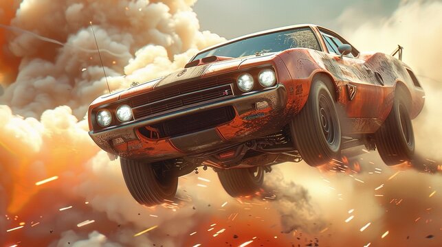 Red color racing car jumps onto the racing track, Racing  Game wallpaper, or background 