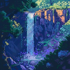 A waterfall with a purple hue
