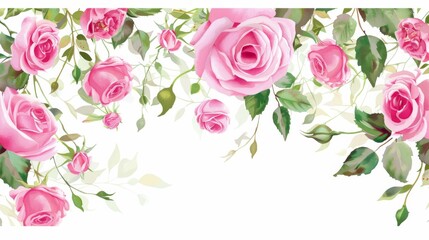 Watercolor rose floral border frame illustration on a white background
