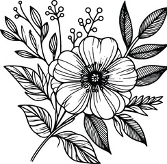 Simple flower coloring page line art black and white Flower logo design