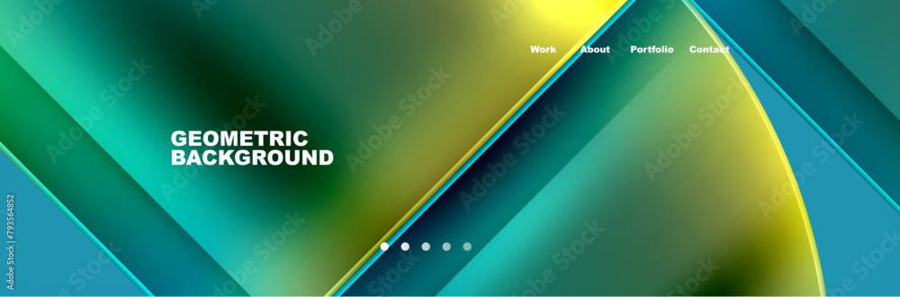 Poster A geometric background featuring green and yellow lines on an electric blue backdrop with rectangles. This design is perfect for display devices, laptops, and personal computers