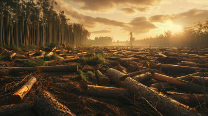 A forest with a lot of trees and Deforestation on the ground  - Powered by Adobe