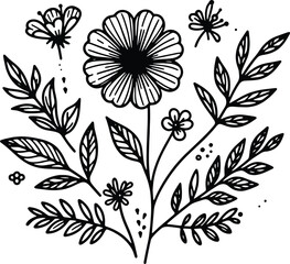 Simple flower coloring page line art black and white Flower logo design