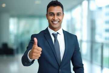 Young indian businessman showing thumps up