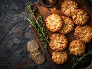 Anzac Day Tribute: Vintage Biscuit Recipe and Military Medals on Aged Wooden Backdrop