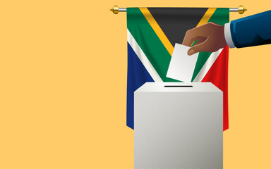 Celebrate democracy in South Africa with this image template featuring a voting box painted in the colors of the South African flag, election day, copy space for customized messaging or event details