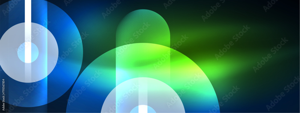 Aufkleber entertainment event featuring glowing circles on a dark blue and green background with visual effect
