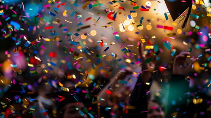 Caps flying in jubilant graduation, suitable for educational milestones and celebrations.