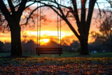 Solitary Swing at Sunset in a Peaceful Park