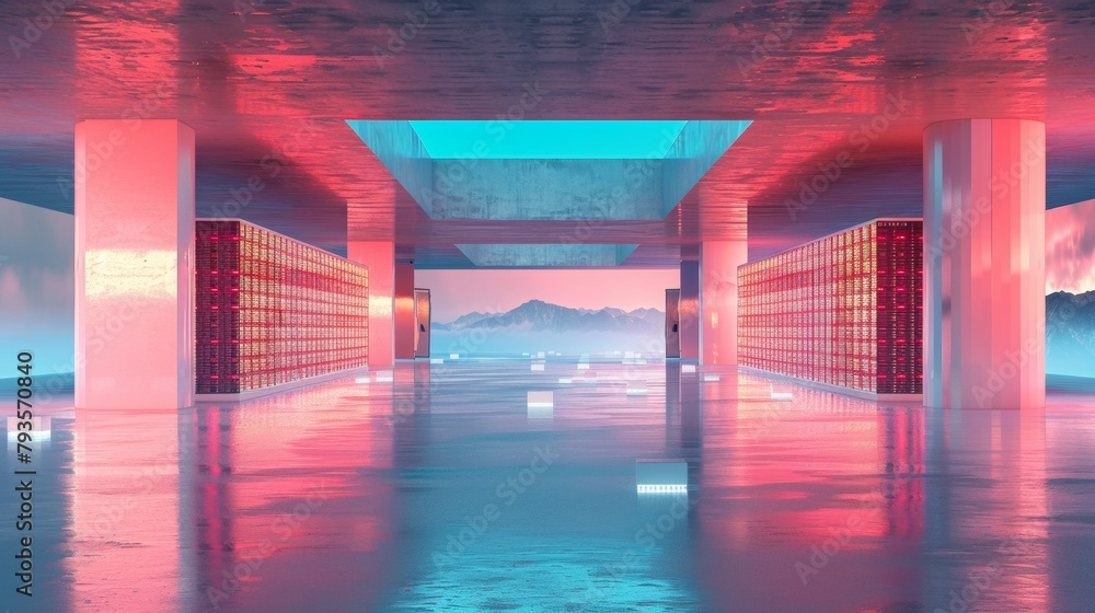 Aufkleber panoramic data center in research lab with led lights - symbol of technological progress