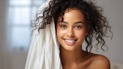 beauty protrait of woman with shower towel