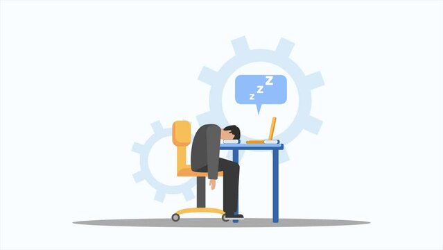 Animated video busy people in stress and fatigue at work. Full length animation illustration. High quality 4k footage.