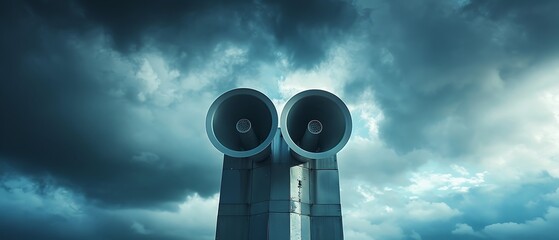 essence of modernity,photograph sleek tower with tsunami alert horns