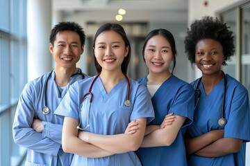 Happy of Diversity Medical team smile and confident, Health Care Concept