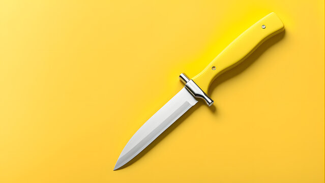 A yellow knife is on a yellow background. Bright and cheerful mood